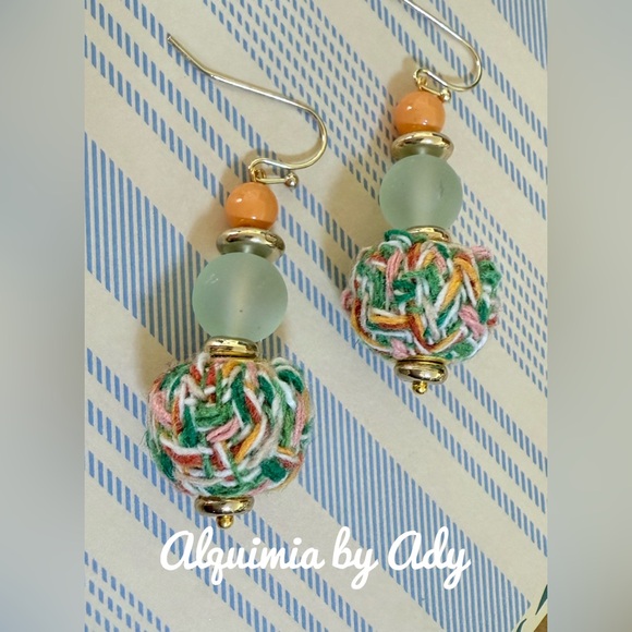 Alquimia Jewelry - Statement  gold aventurine vintage dangle earrings